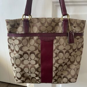 Coach Signature Tote Bag - Brown and Burgundy